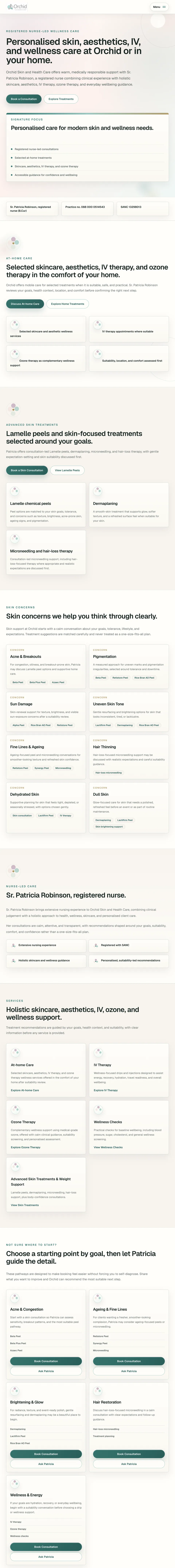 Orchid Skin and Health clinic website homepage